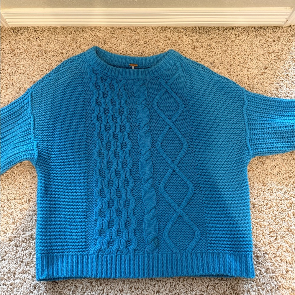 Free People Blue Cable Knit Sweater